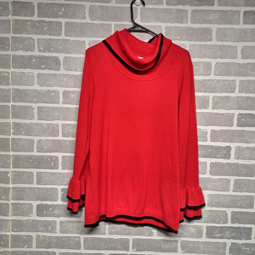 Calvin Klein Womens Red‎ Pullover Sweater Turtleneck Ruffle Long Sleeve Size XL